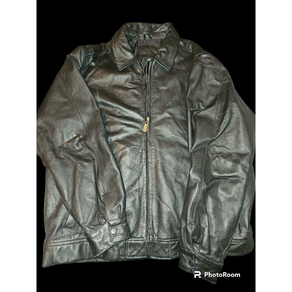 Knightsbridge Black Genuine Leather Bomber Jacket Lined Men's‎ Size LARGE